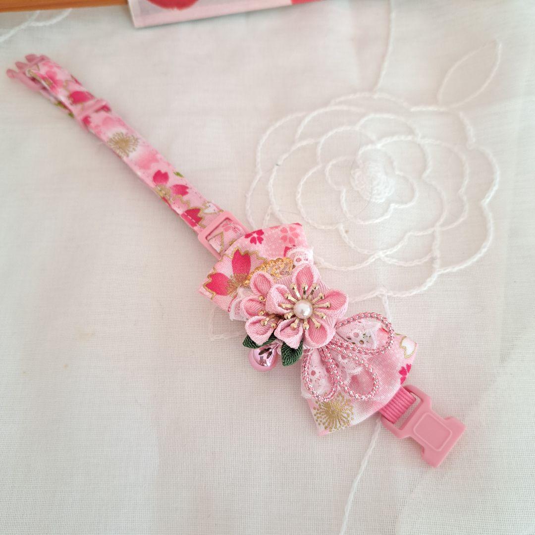 つまみ細工シングルリボン(ピンク)わんちゃん猫ちゃん用首輪