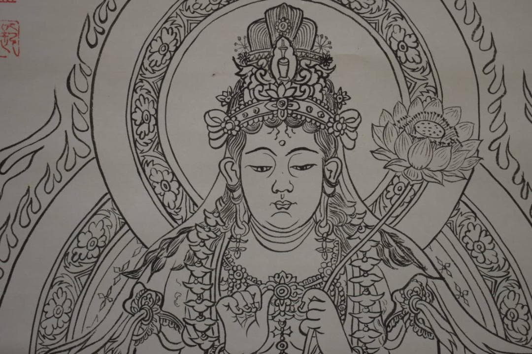 複製/大鉢長清/菩薩仏画/菩薩佛画/梵字/絹表装/工芸/布袋屋掛軸HH-456