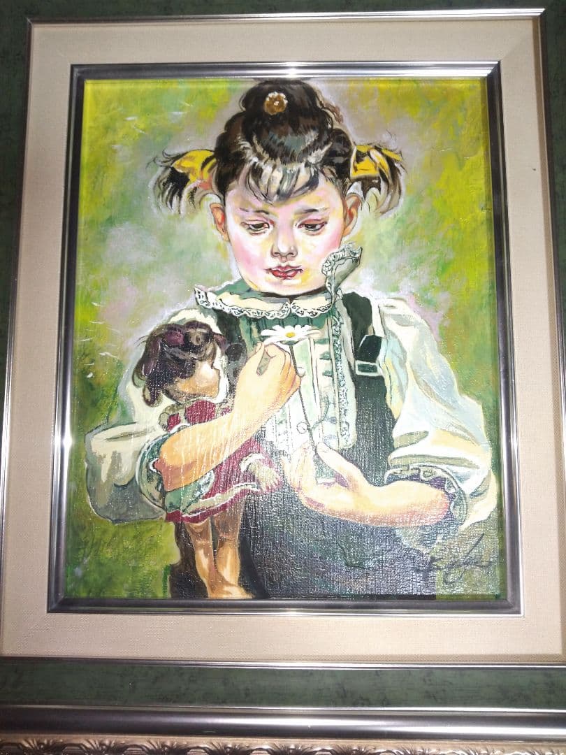 奥龍之介、絵画、油彩３号、少女と人形、肉筆、額縁、藤岡心象。