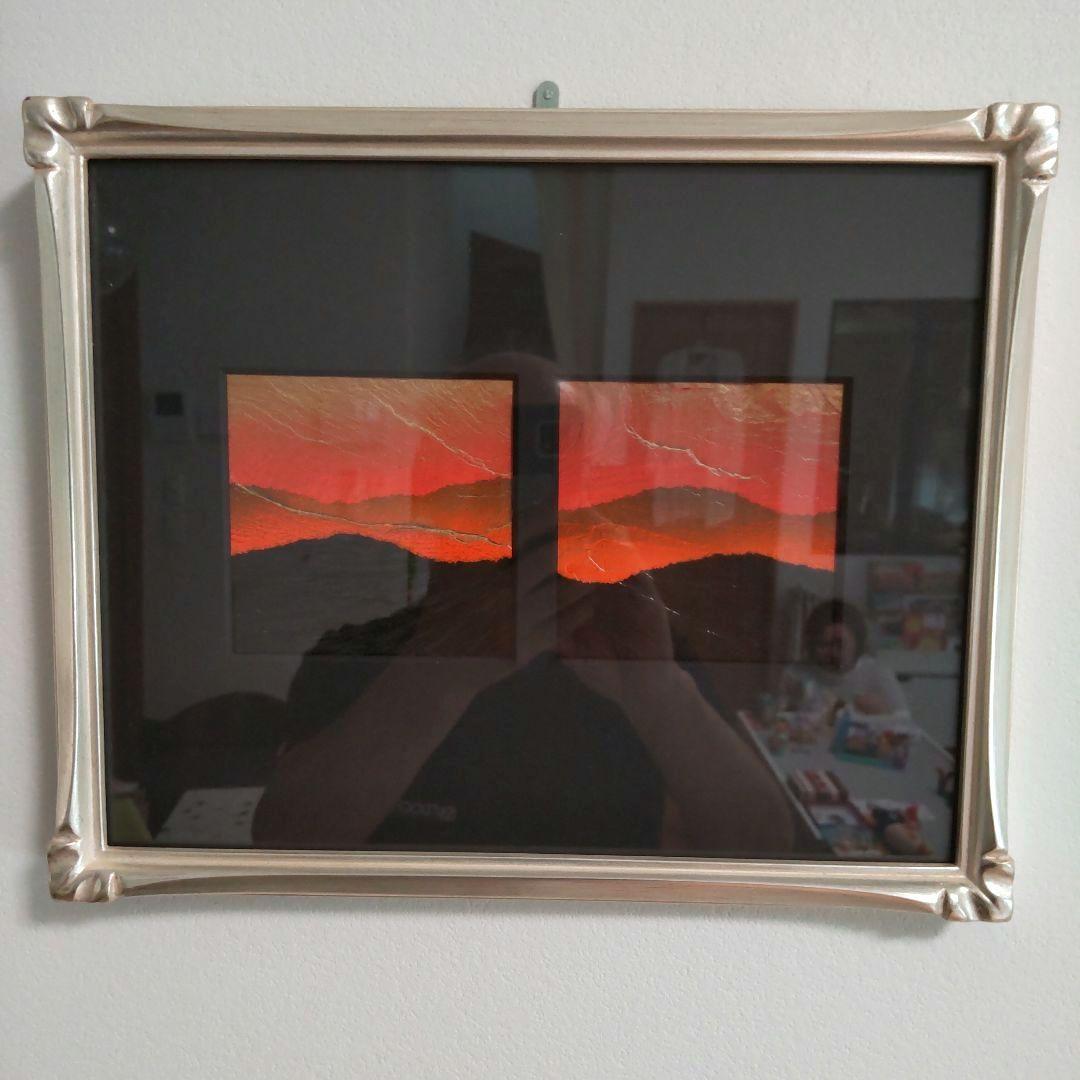 額装 雄勝石絵 10cm角 x 2 石絵画家 齊藤玄昌實作