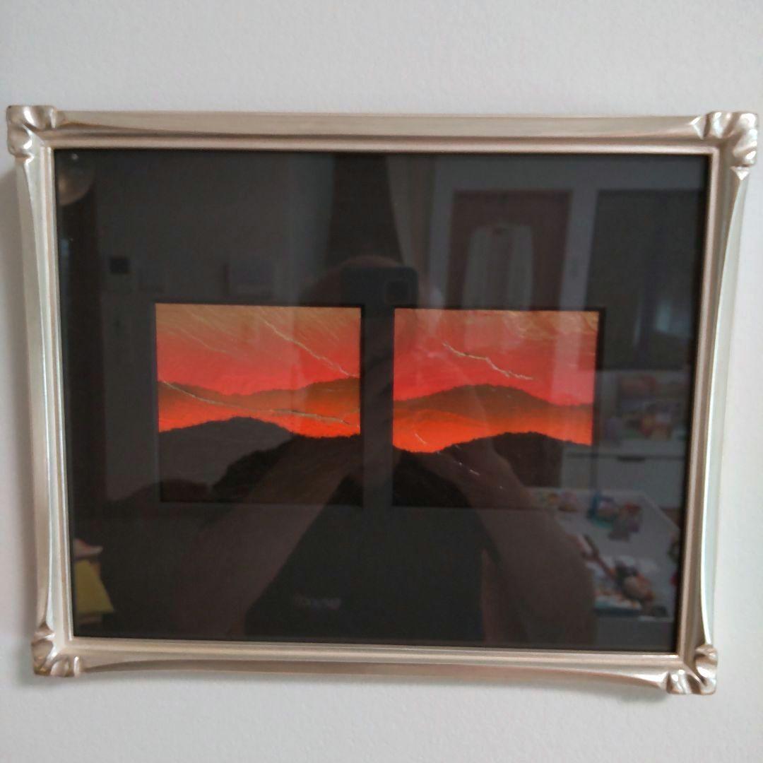 額装 雄勝石絵 10cm角 x 2 石絵画家 齊藤玄昌實作