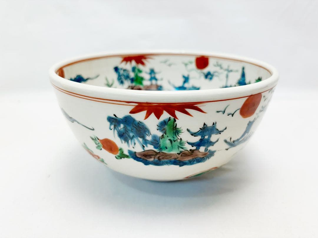 未使用 茶道具 三代目 森岡嘉祥作 呉須赤絵鉢 麒麟 茶器 茶事 陶印 共布共箱