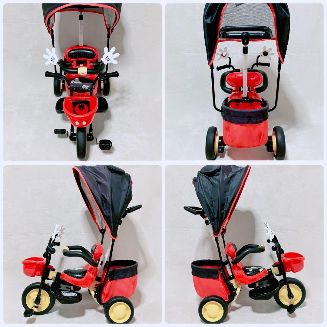 IDES ミッキー 三輪車 カーゴサンシェード 押し棒付き ガード付き ミラー