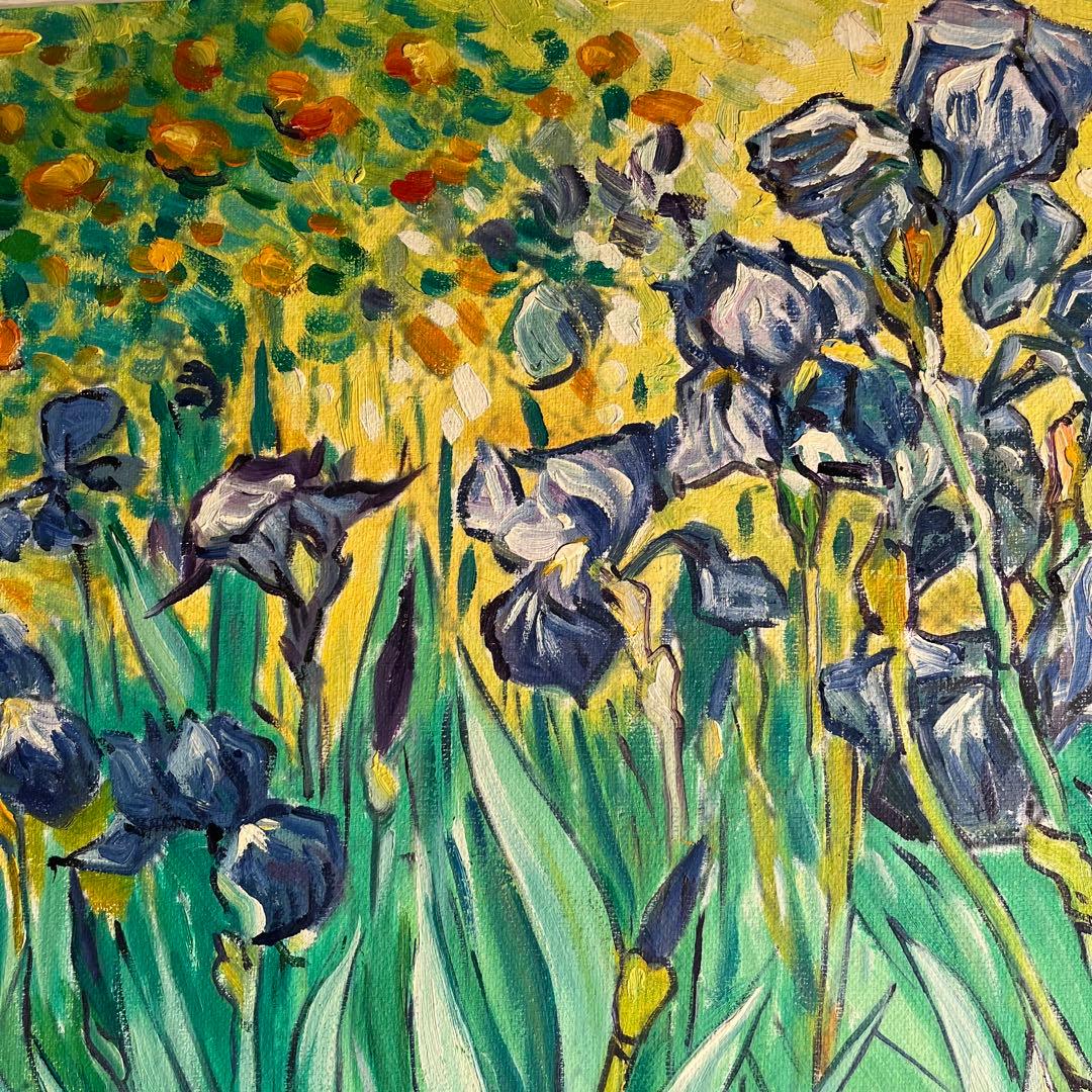 ★秀作★ 手書き油絵 ゴッホ アイリス 肉筆絵画 額付き インテリア 油彩画