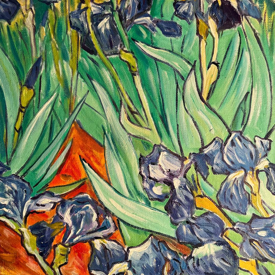 ★秀作★ 手書き油絵 ゴッホ アイリス 肉筆絵画 額付き インテリア 油彩画