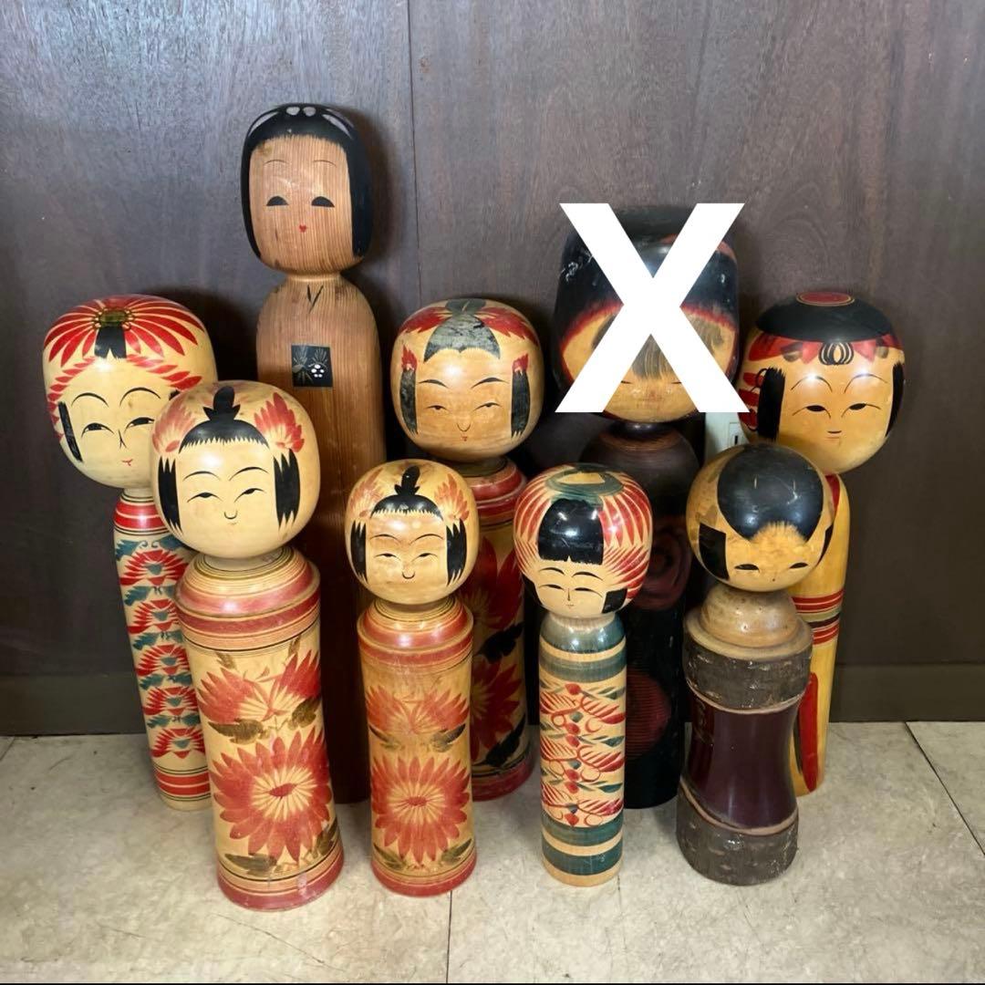 D-3 昭和レトロ 木製 こけし 小芥子 大型 特大 8体セット まとめ売り