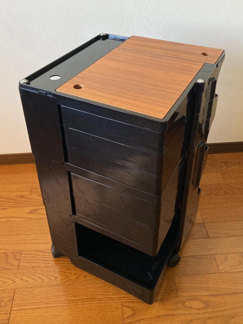 ボビーワゴン3段5トレイ　ブラック　正規品　ウッド天板2枚付き　収納ワゴン