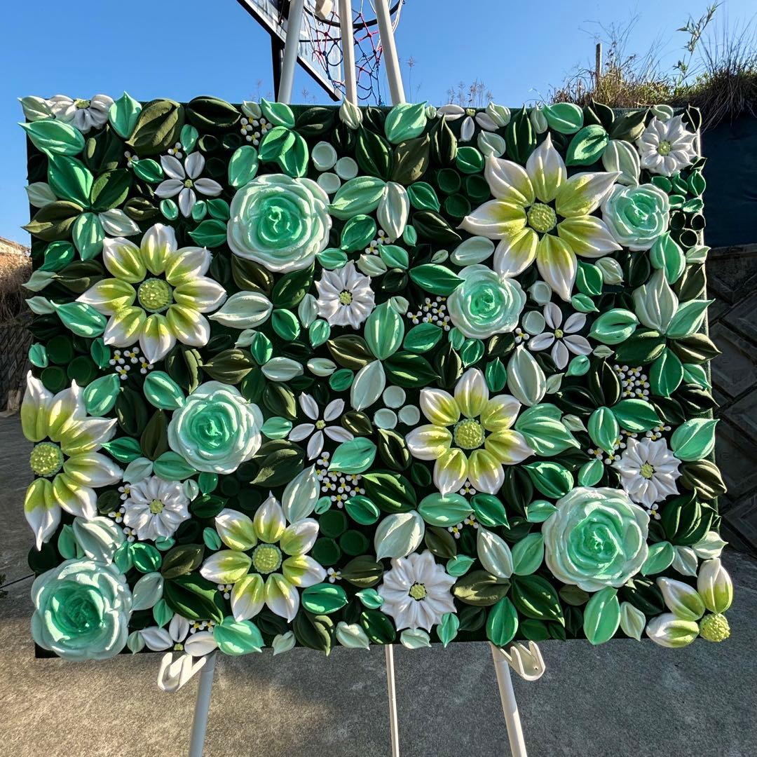 観葉植物　テクスチャーアート　現代アート　インテリアアート　花の絵　花束　韓国