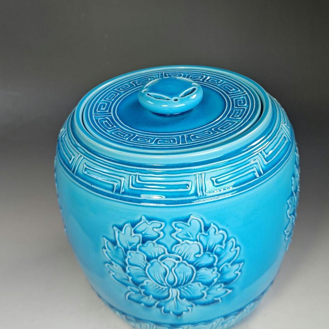 イ846 皆具『叶松谷作』『浅黄交趾　牡丹　皆具　木箱』茶道具　水指　健水　蓋置