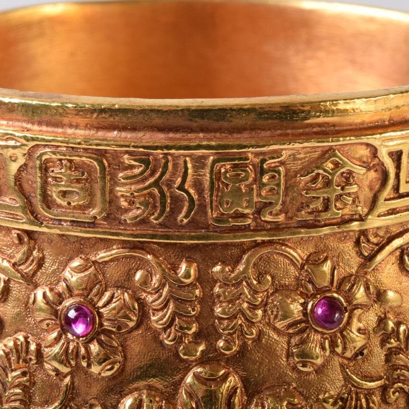 中国　古銅鍍金　双耳三つ足杯　一對　時代箱付　V　7593A