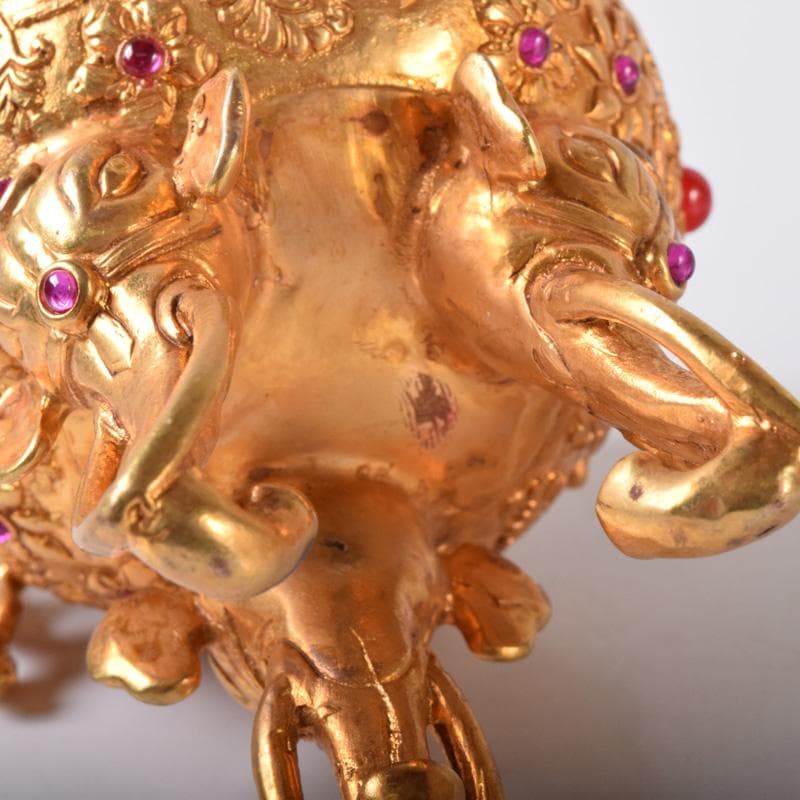 中国　古銅鍍金　双耳三つ足杯　一對　時代箱付　V　7593A