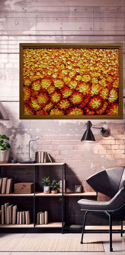 油絵 油彩 絵 絵画 マリーゴールド畑【A2】