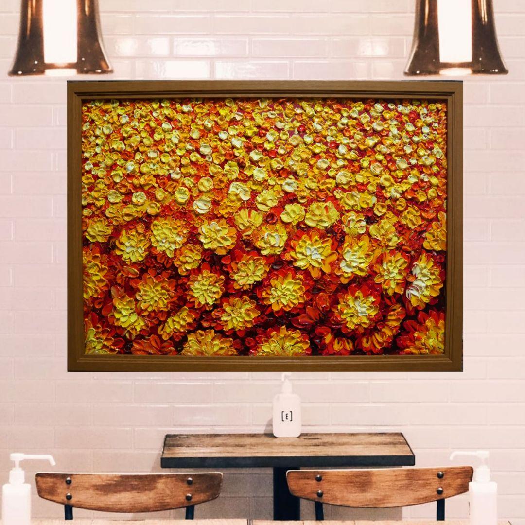 油絵 油彩 絵 絵画 マリーゴールド畑【A2】