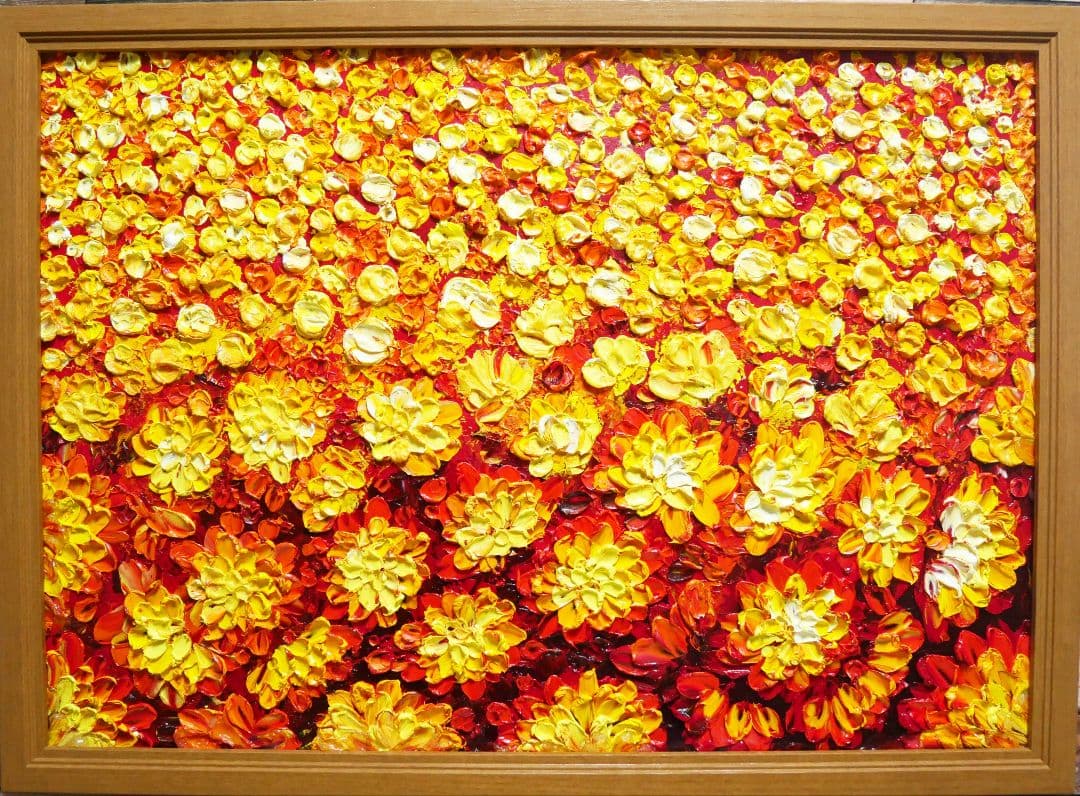 油絵 油彩 絵 絵画 マリーゴールド畑【A2】