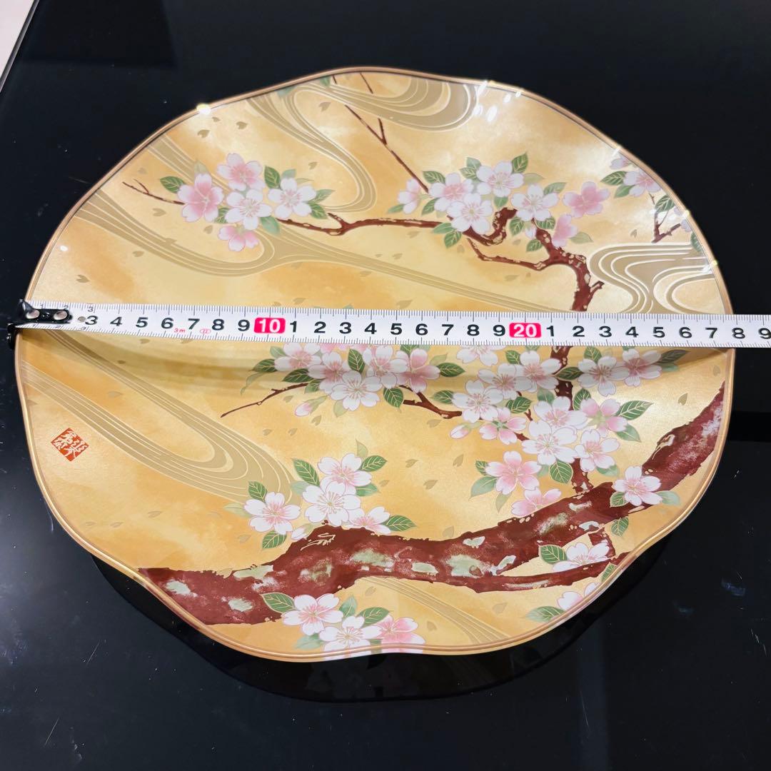 山本寛斎 ガラス製 大皿1枚小皿5枚 箸5膳 桜・牡丹・椿・桔梗・菊