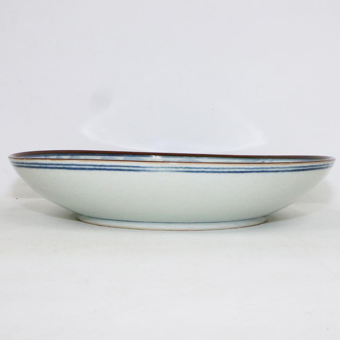 中国古玩 大明萬暦年製 取皿 山水人物図 染付青磁