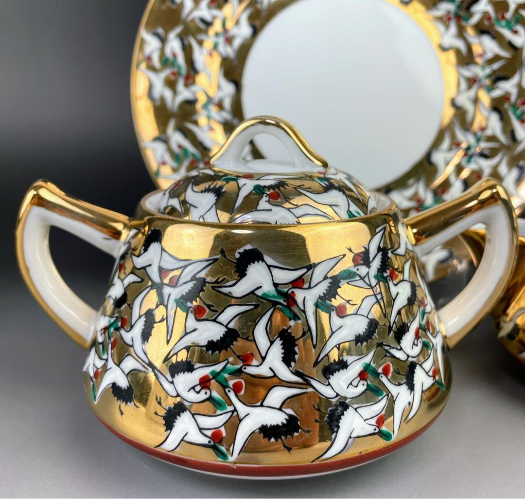 【希少】九谷焼 1000クレーン 鶴 シュガーボウル クリーマー 皿 プレート