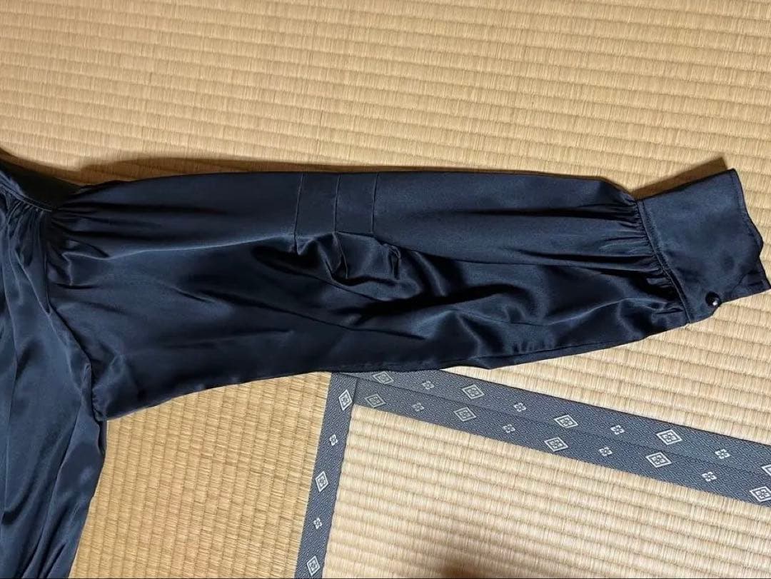 紳士黒 サテン ボディスーツ 長袖 社交ダンス競技用・デモ用衣装　Mサイズ