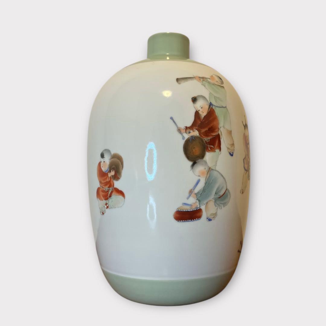 景徳鎮 童 壺 花瓶 中国 USED IN JAPAN