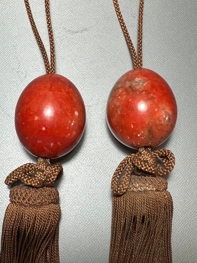 赤玉　風鎮　掛け軸飾り　房飾り　中国美術　検索:珊瑚　サンゴ　瑪瑙　赤石