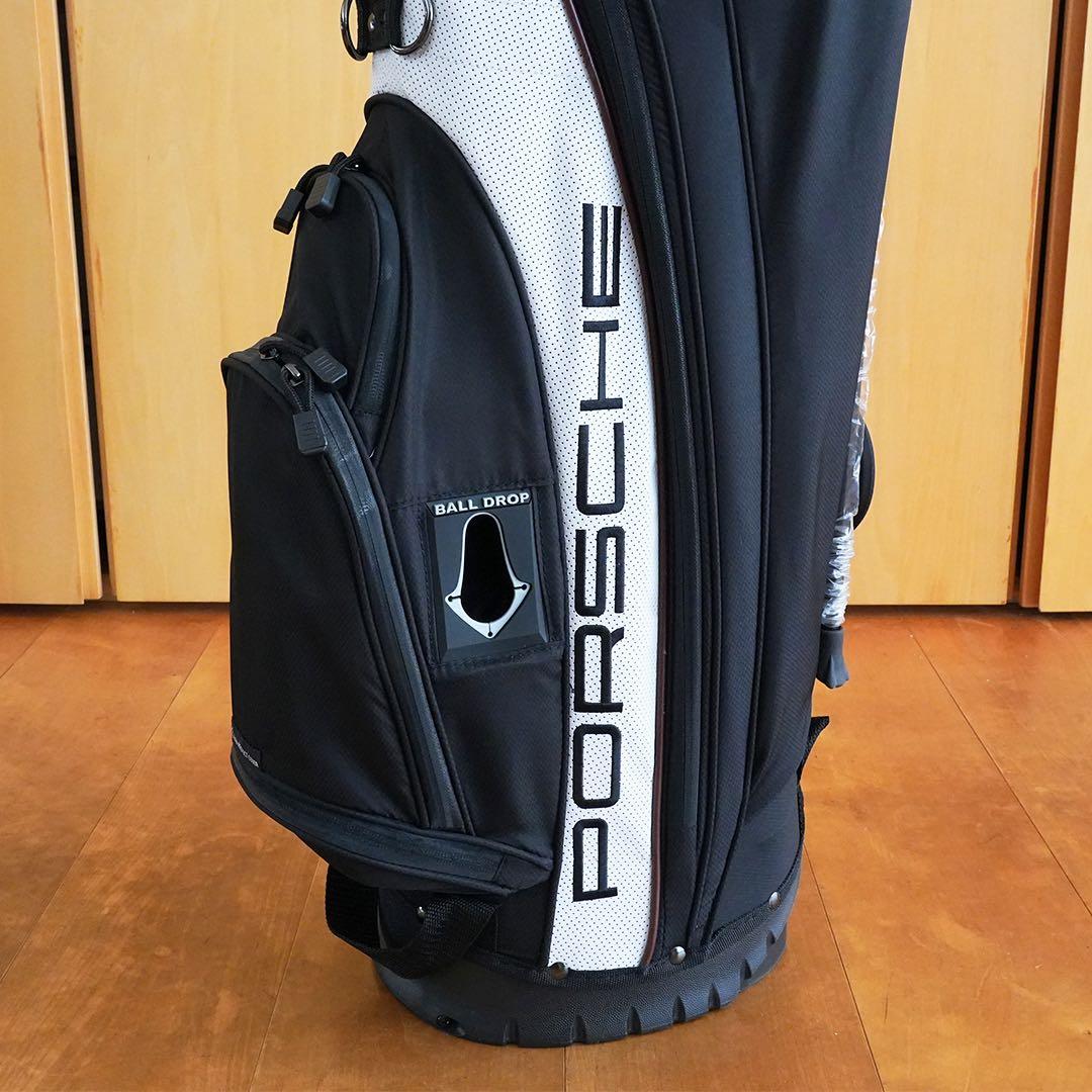 [未使用] Porsche キャディバッグ ブラック/ホワイト/焦茶のパイピング