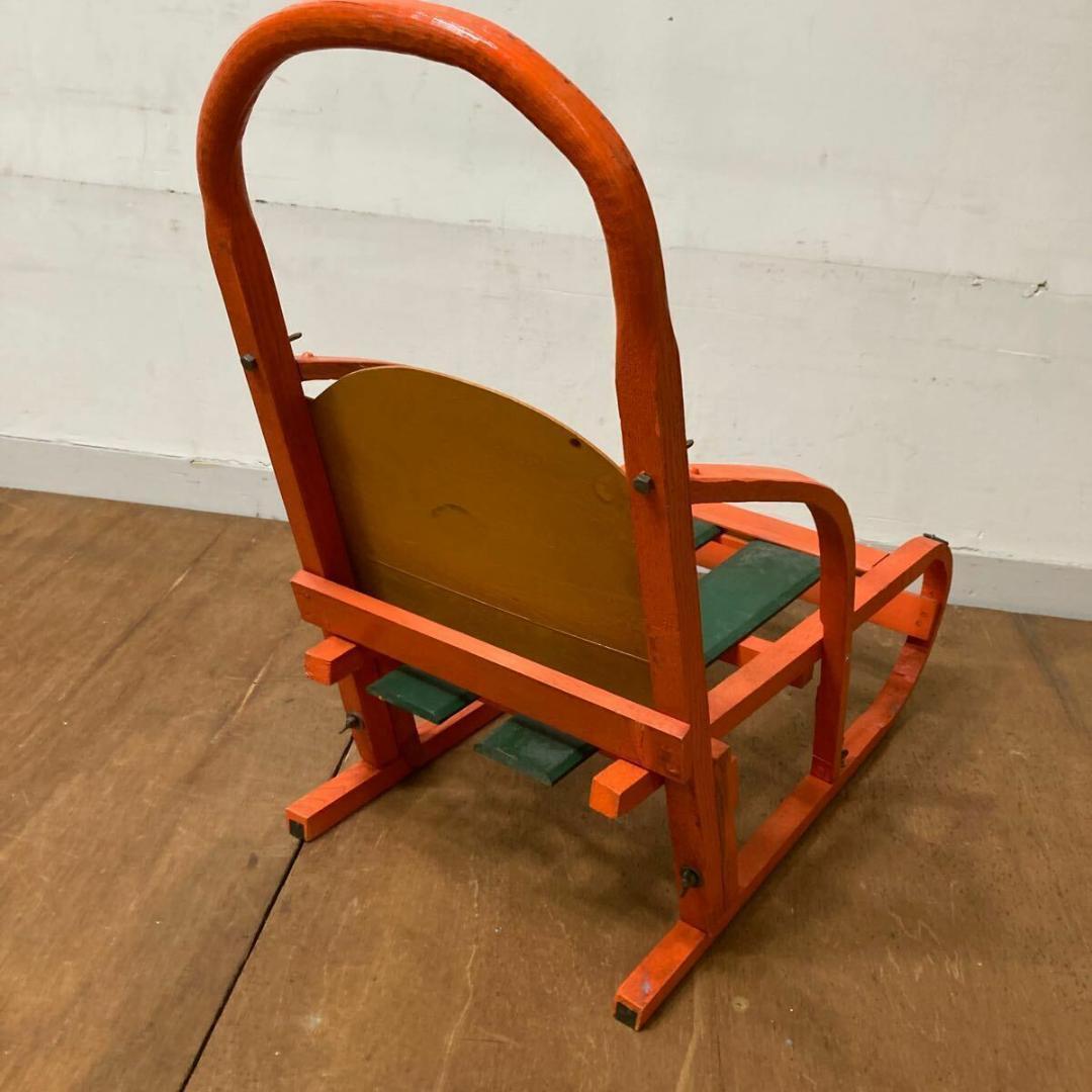 木製 手押し そり 昭和レトロ オレンジ10 曲げ木 犬ぞり 犬そりガーデニング