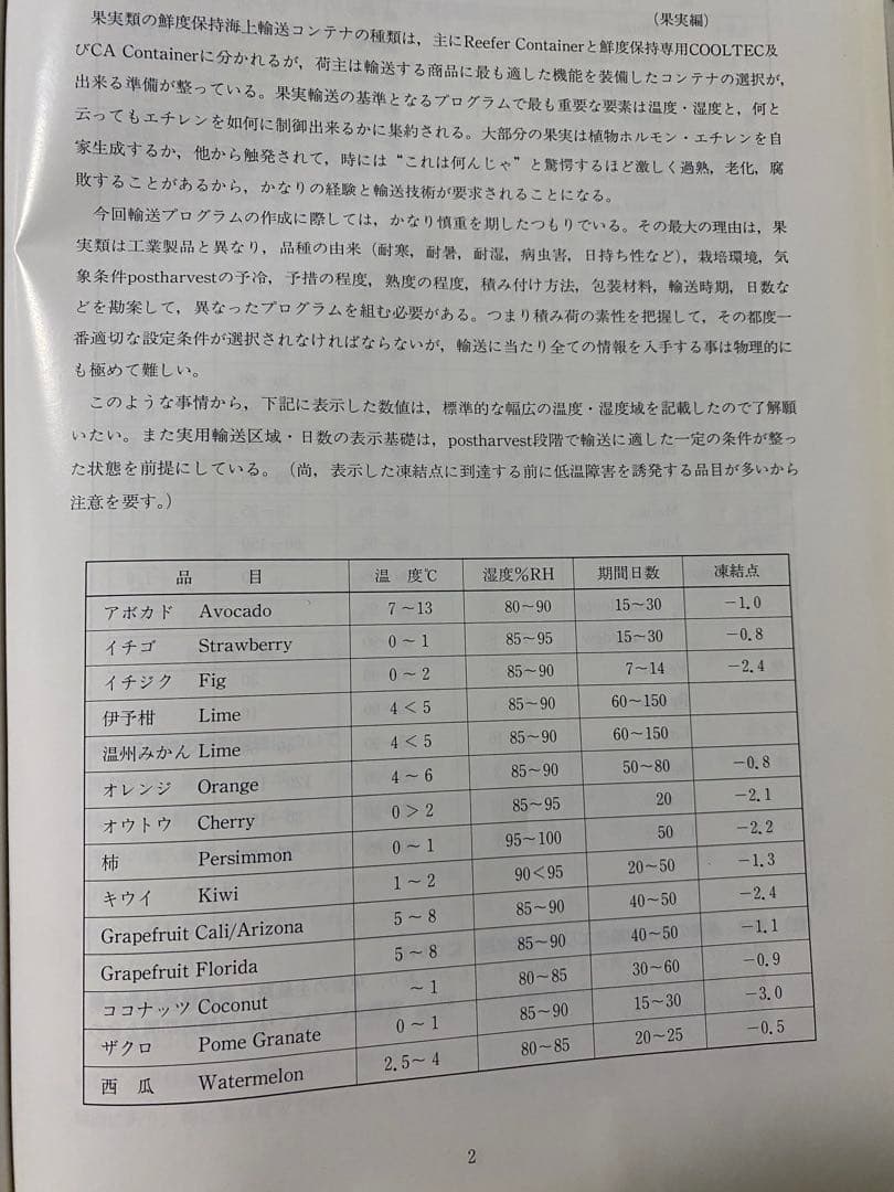 輸入野菜・果実の鮮度保持コンテナ一貫輸送の実績　平成9年1月発行 商船三井