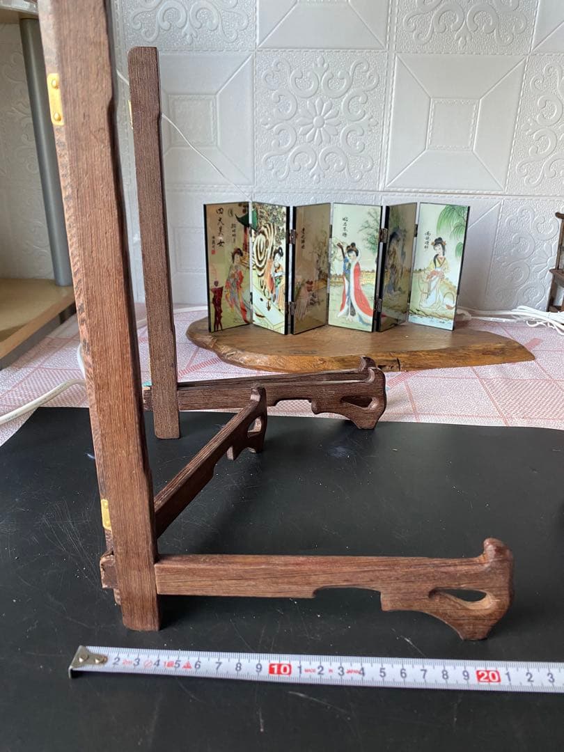 特大　プレートスタンド 皿立て 4点セット 鶏翅木 飾皿 木製