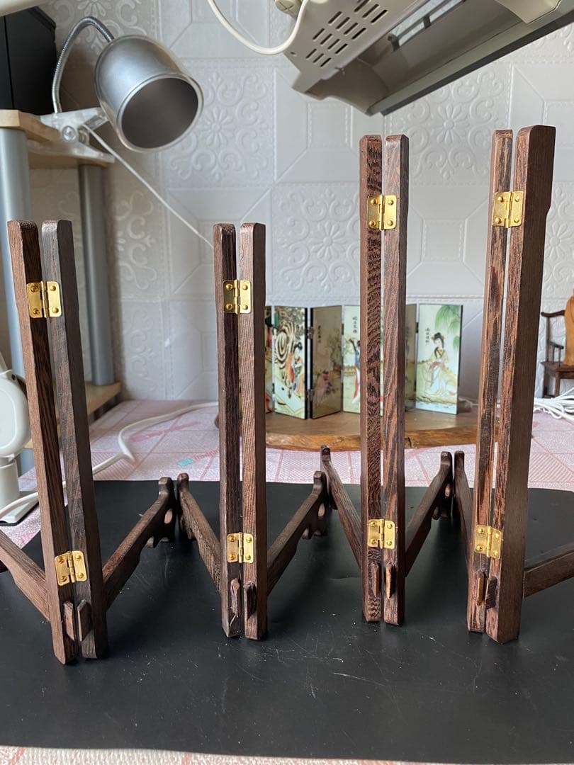 特大　プレートスタンド 皿立て 4点セット 鶏翅木 飾皿 木製