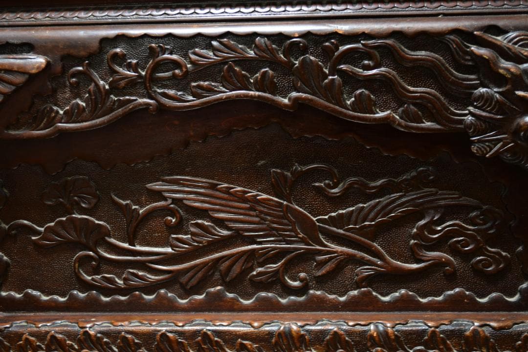 18-19世紀　希少　唐木　龍鳳凰彫刻　　長椅子　高級家具　アンティーク