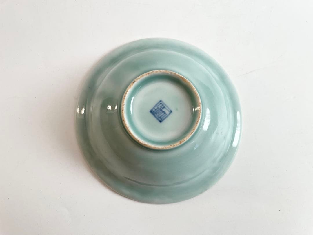 骨董　アンティーク　古伊万里　染付　青磁染付 旅人図　杜子美騎驢文　小皿　深皿