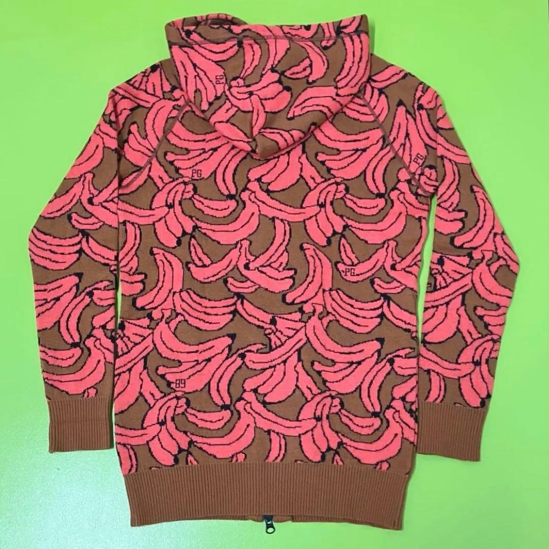 値下げ パーリーゲイツ オレンジ M 総柄 バナナ柄 フード付きフーディ