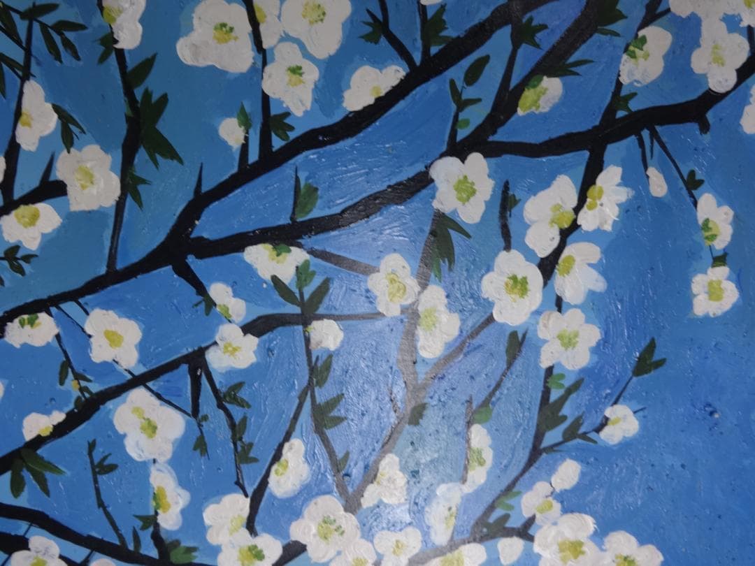 ル*ー様 山下清　大島桜　肉筆砂油彩画　紙本著色　額装　写真やコピーではない　y