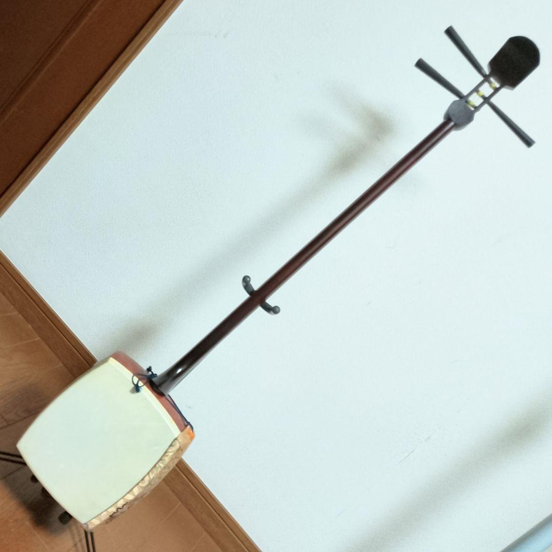 高級　紫檀　細棹三本継　三味線　鼈甲バチ + ソフトケース付き