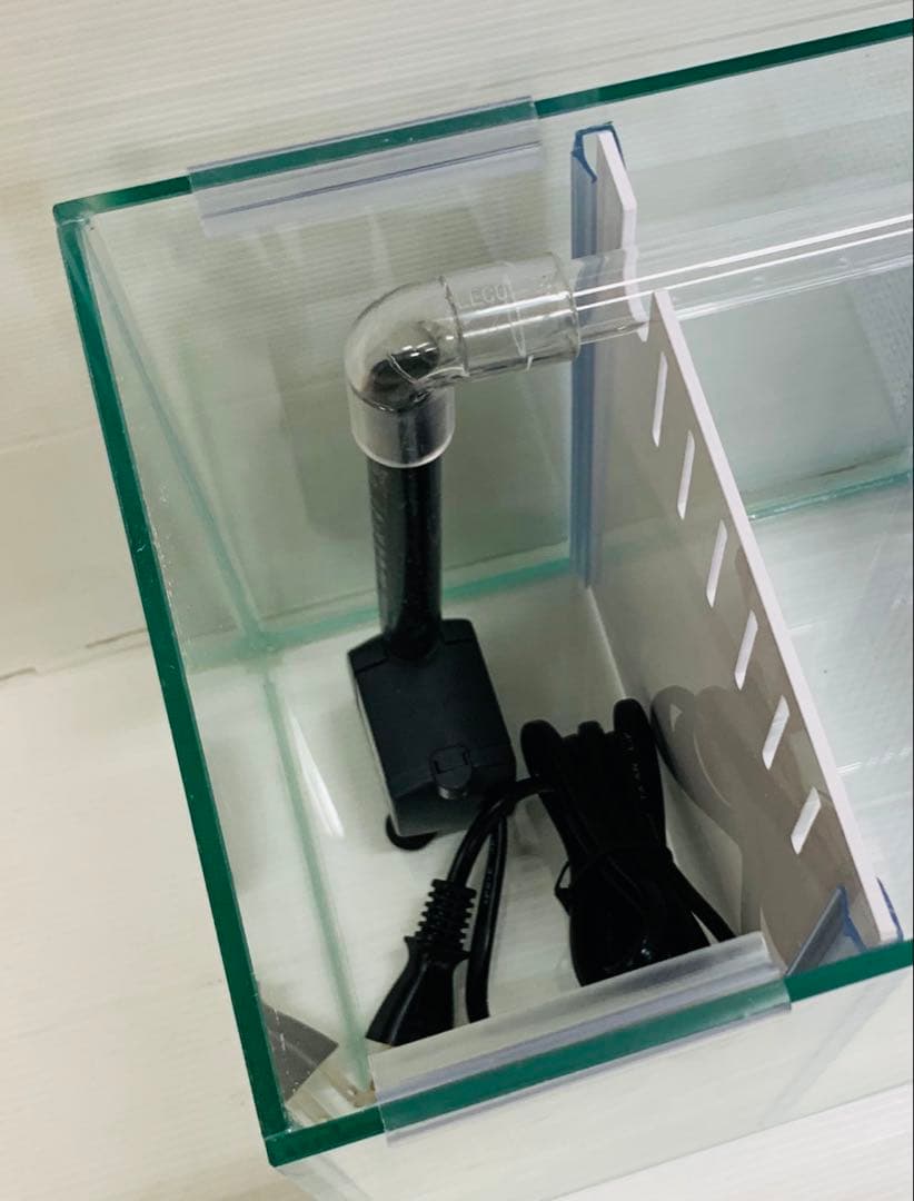 ラスト1台　オールガラス特注600×200×200　2室水槽　パンチング仕切り板