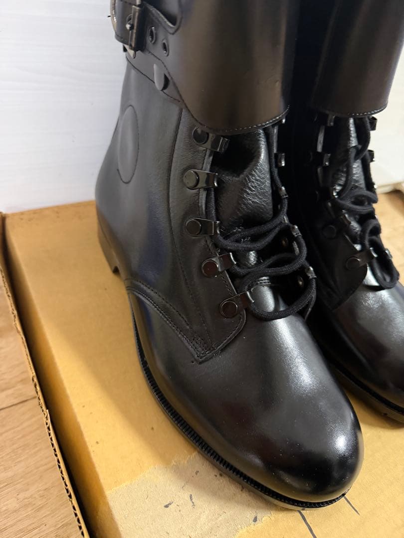 警察隊使用 編み上げブーツ 予備品 未使用 本革 25.5cm