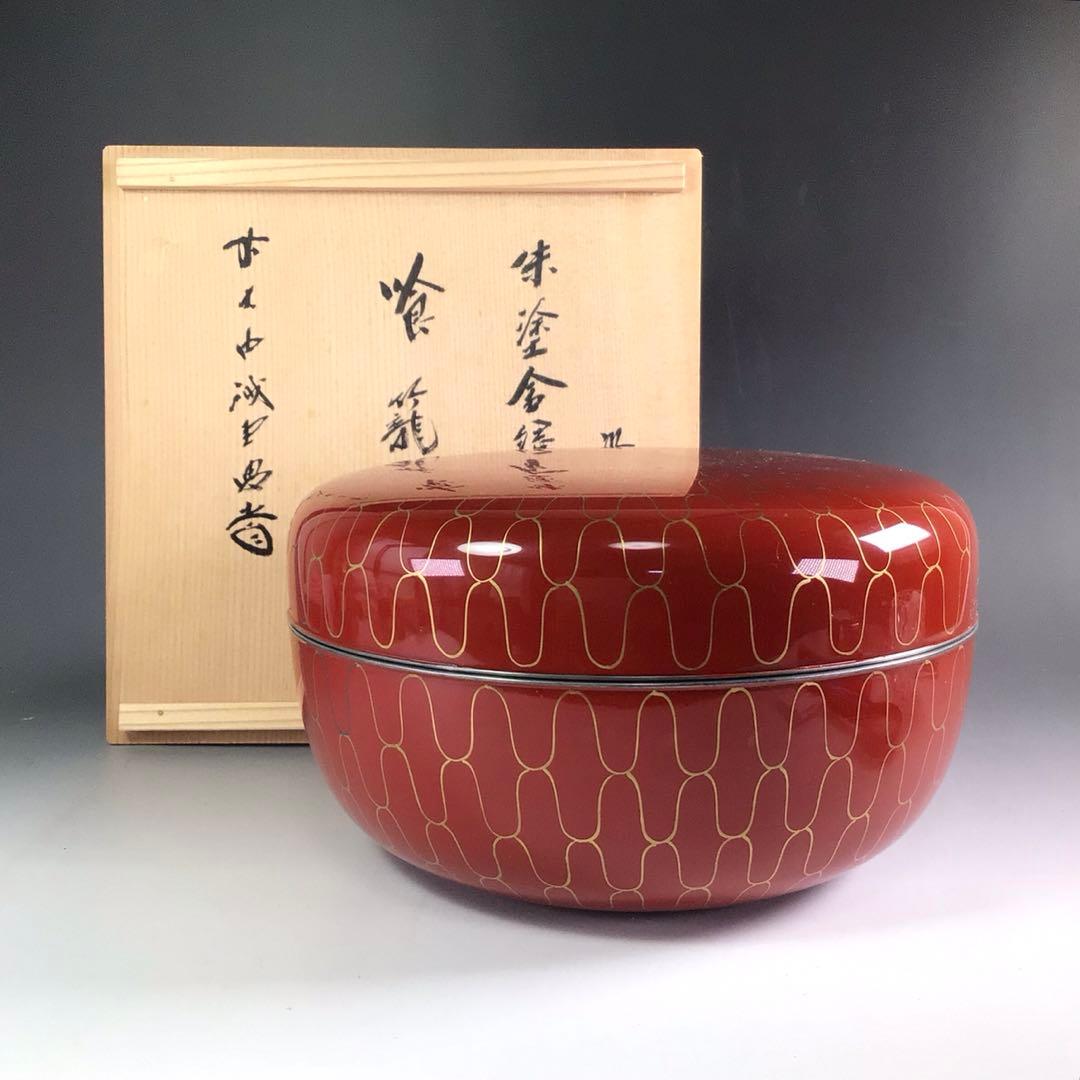 Ｒ３８２　喰籠　『岡本陽斎作』『大徳寺　藤井誡堂　箱書』『朱塗金網目蒔絵』　共箱