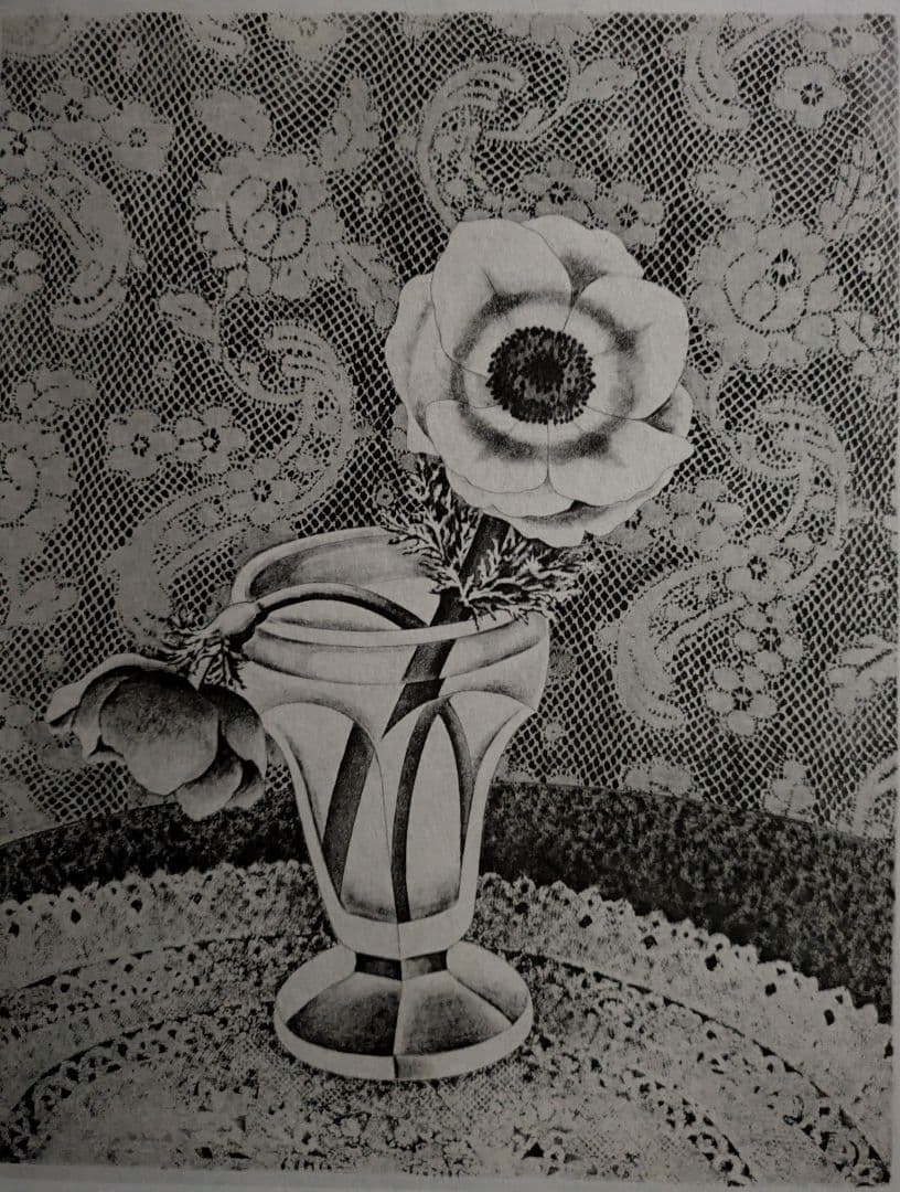 f長谷川潔の500部限定作品　「二つのアネモネ」真作保証