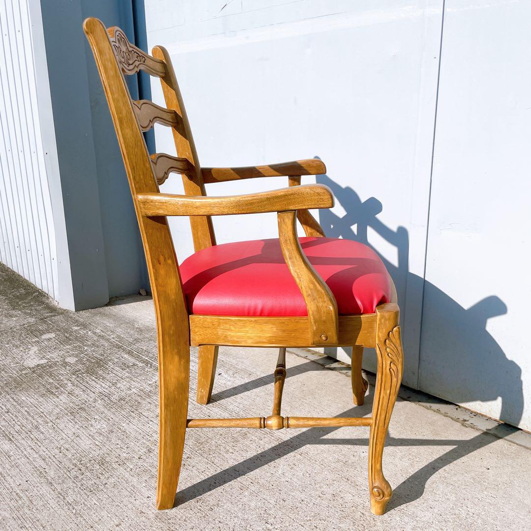 【極美品】フランスアンティーク アームチェア ダイニングチェア 猫脚 赤レザー②