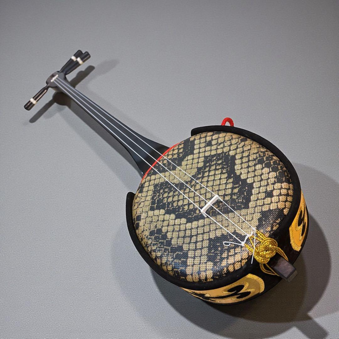 【ほぼ未使用】沖縄三線 工四合 人工皮 入門セット　蛇柄 初心者オススメ 三線