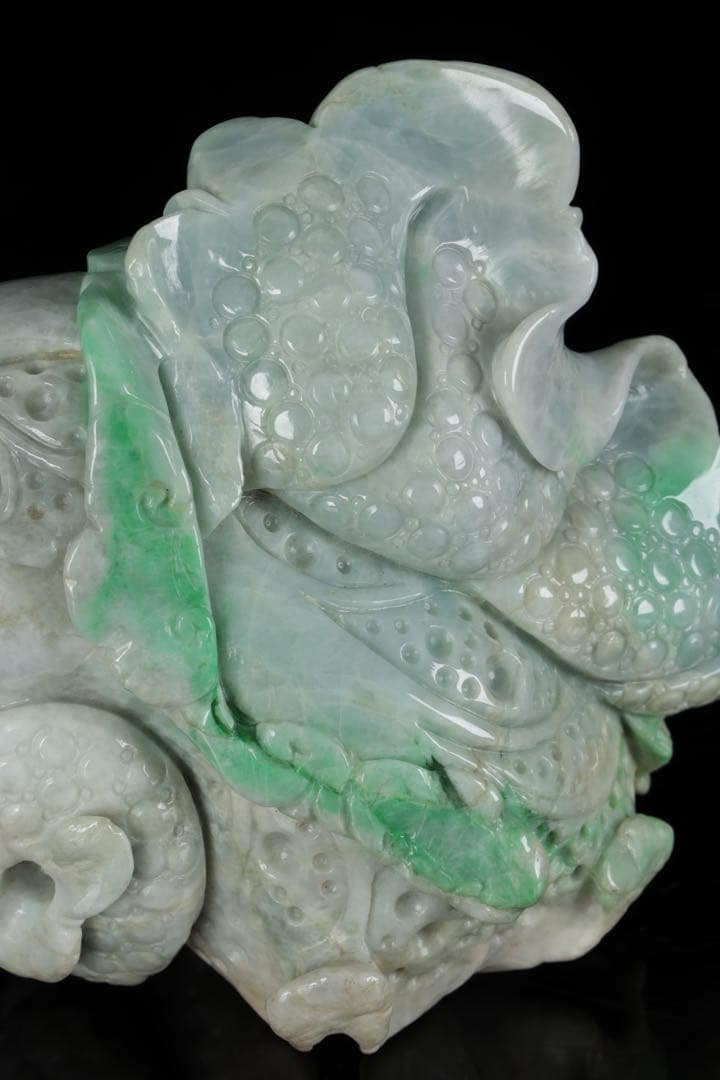 天然翡翠彫刻 青　白菜置物 2kg 細密細工 風水 財運招福 ヒスイ 翠玉美品