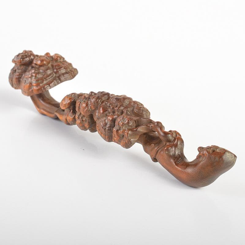 中国　唐木瘤木彫刻　霊芝刻　如意　筆置　C　7366E