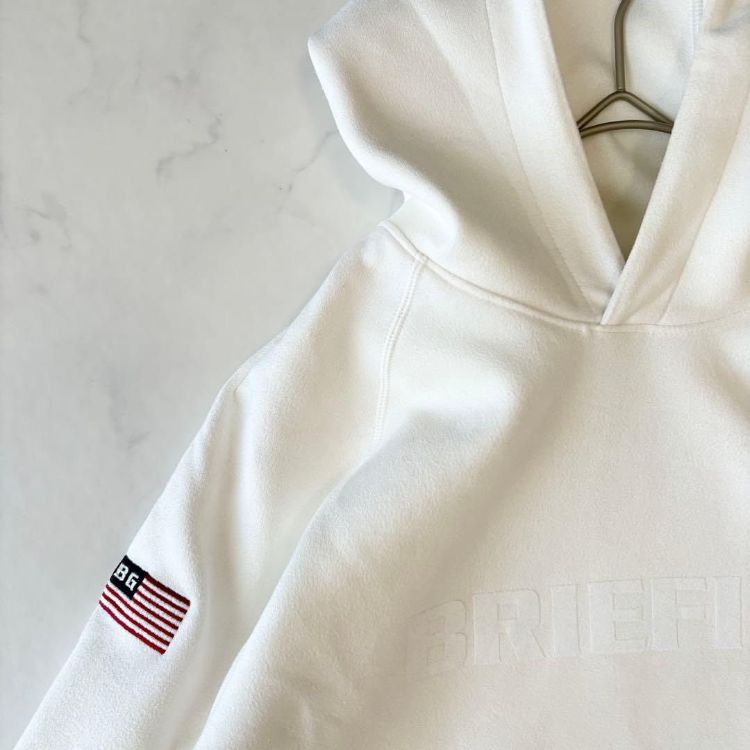 ブリーフィング BRIEFING フード パーカー スエード ロゴ 白 ✨美品