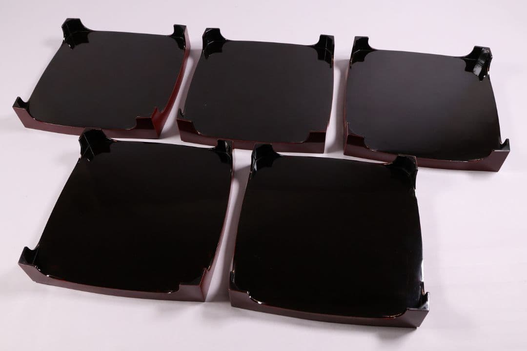 【MA700】時代木製漆器 雲雀蒔絵 吸物盆 十客 金蒔絵 黒塗溜塗 足付四方膳