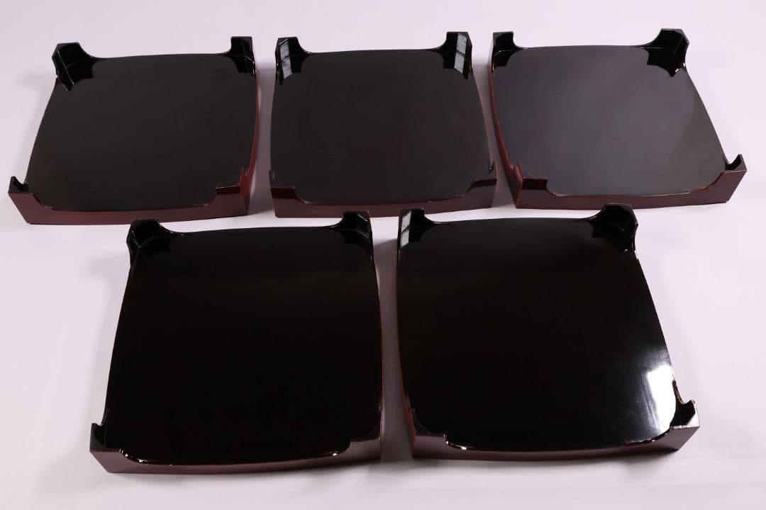 【MA700】時代木製漆器 雲雀蒔絵 吸物盆 十客 金蒔絵 黒塗溜塗 足付四方膳