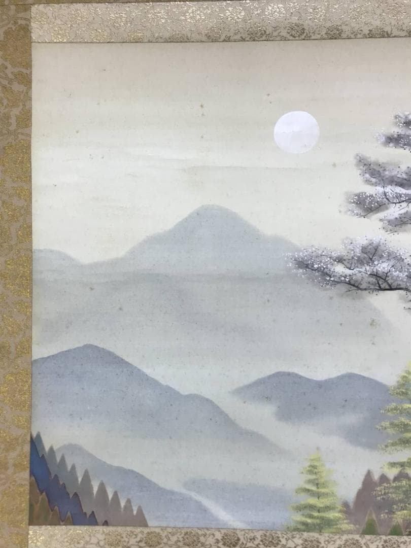 作者不詳/桜花山水図/横物/掛軸/名家伝来/AD-180