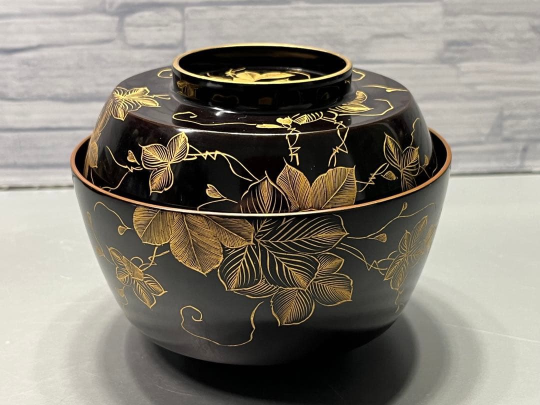 極上　輪島塗　沈金蒔絵　大きめ　吸物椀　煮椀　五客　木製　五客はラストです。