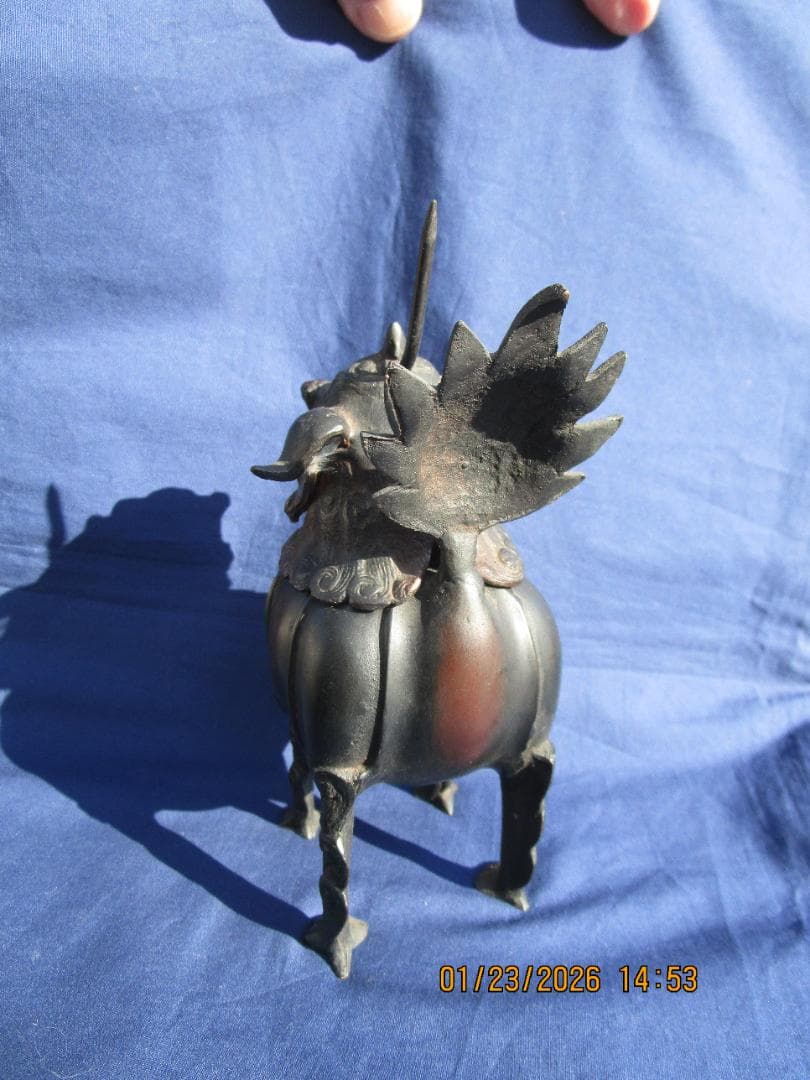 香炉　唐獅子香炉　古銅【?】　頭・取り外し可能　置物　珍型　飾り物　1体