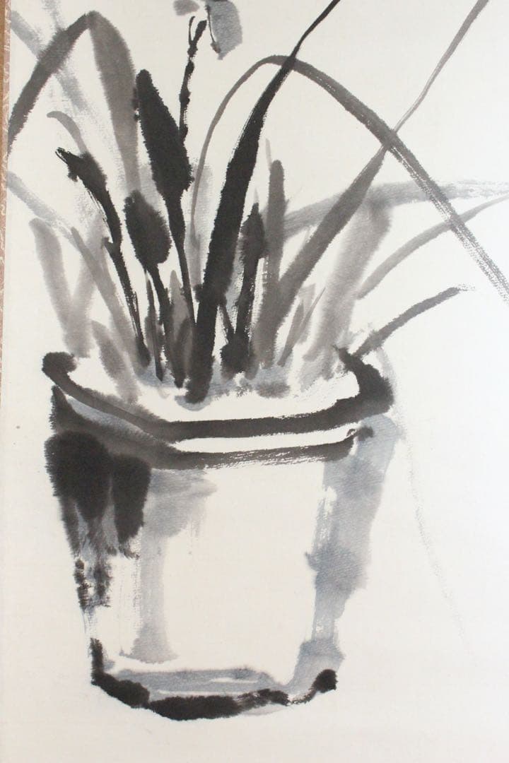 No4897 掛軸　在銘在判　水墨蘭図　肉筆紙本　花鳥画　日本画　美術　送料無料