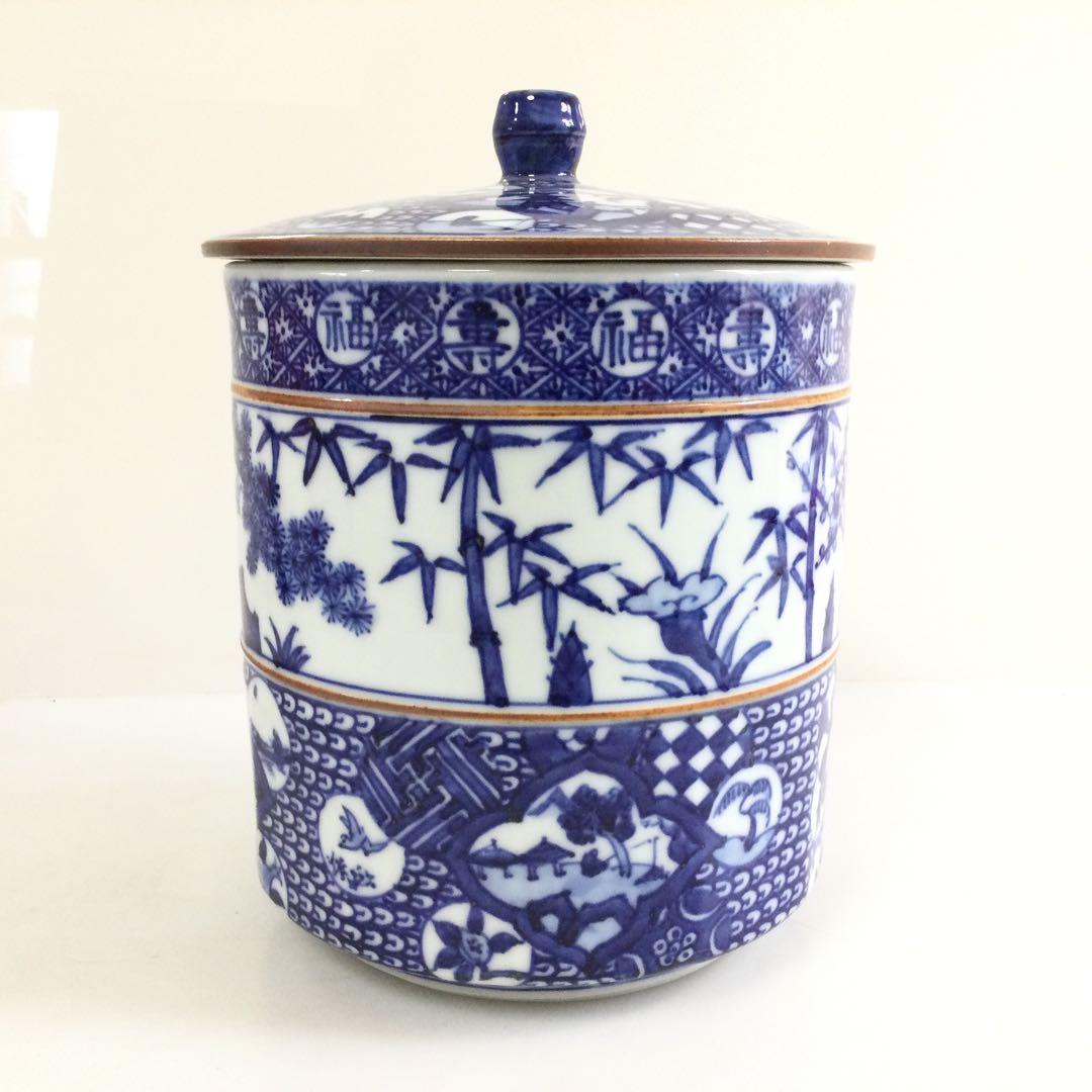 京焼 祥瑞水指 松竹梅図 加藤藤城作 茶道具 供箱供布 T768